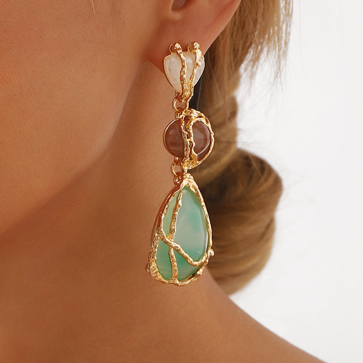 acrylic alloy net pocket water drop geometric earrings jlt13185