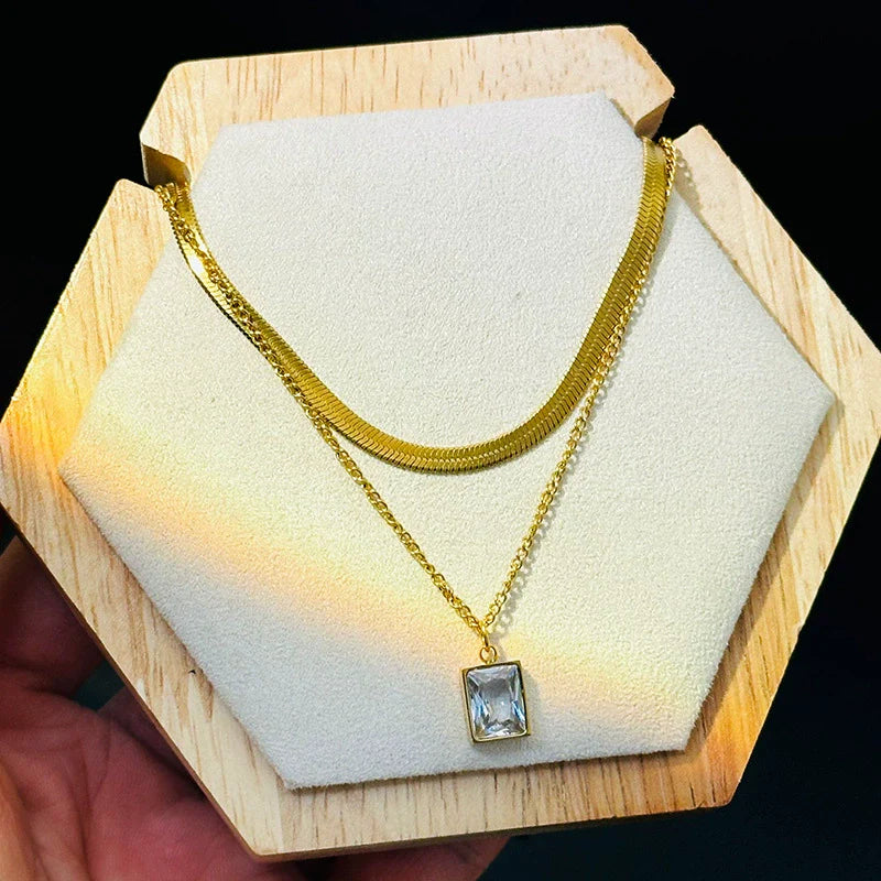 -Artificial Gold Necklace with Double Chain