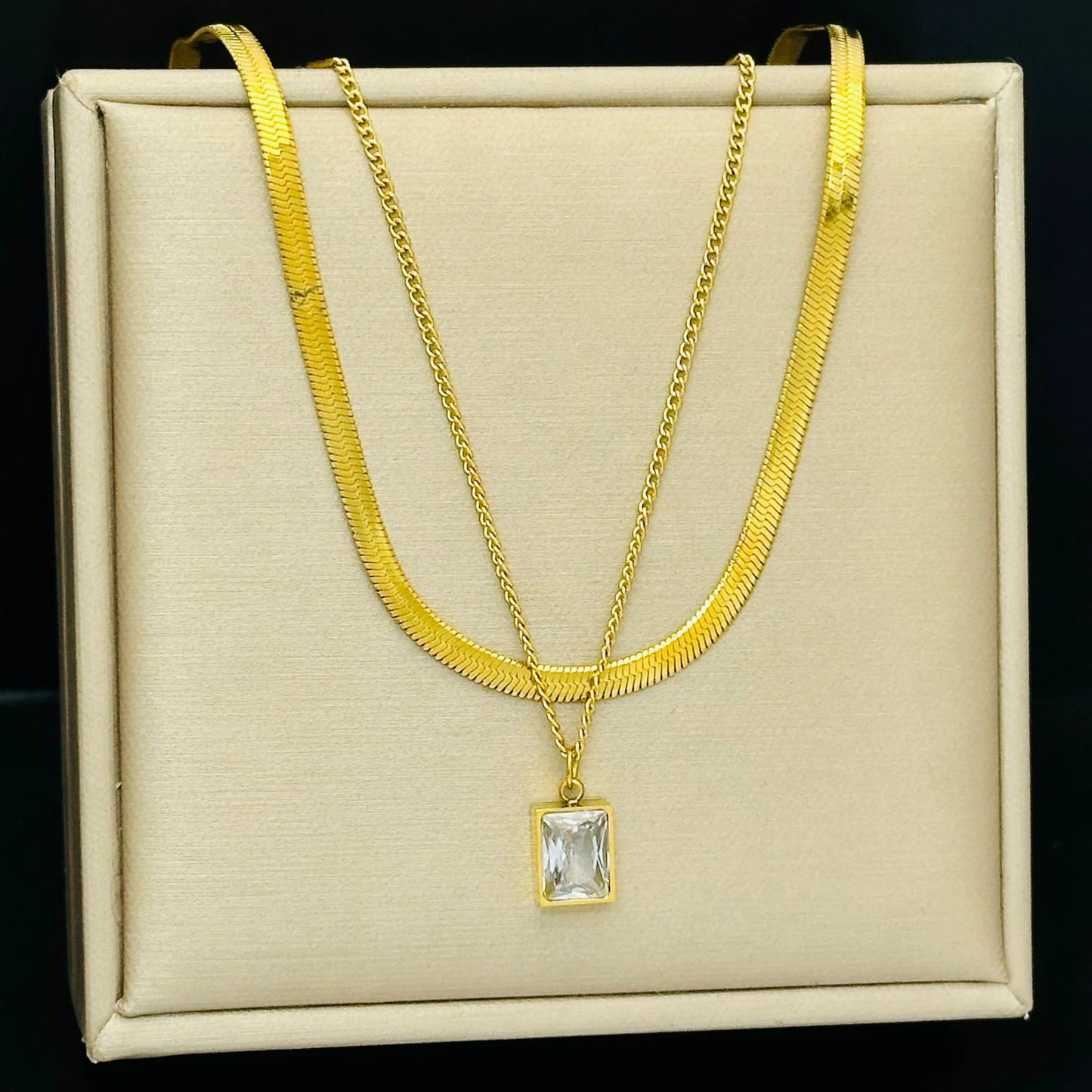 -Artificial Gold Necklace with Double Chain