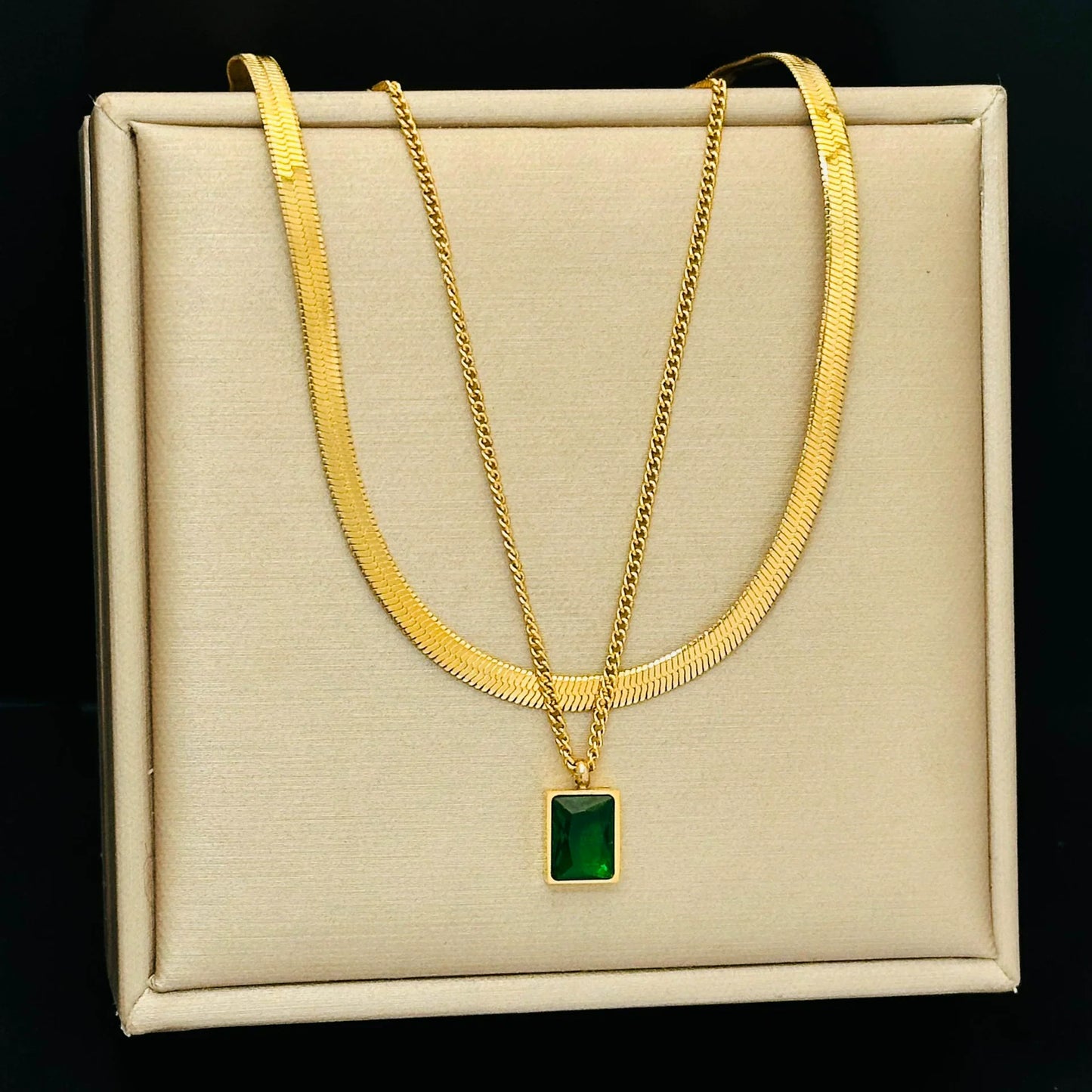 -Artificial Gold Necklace with Double Chain