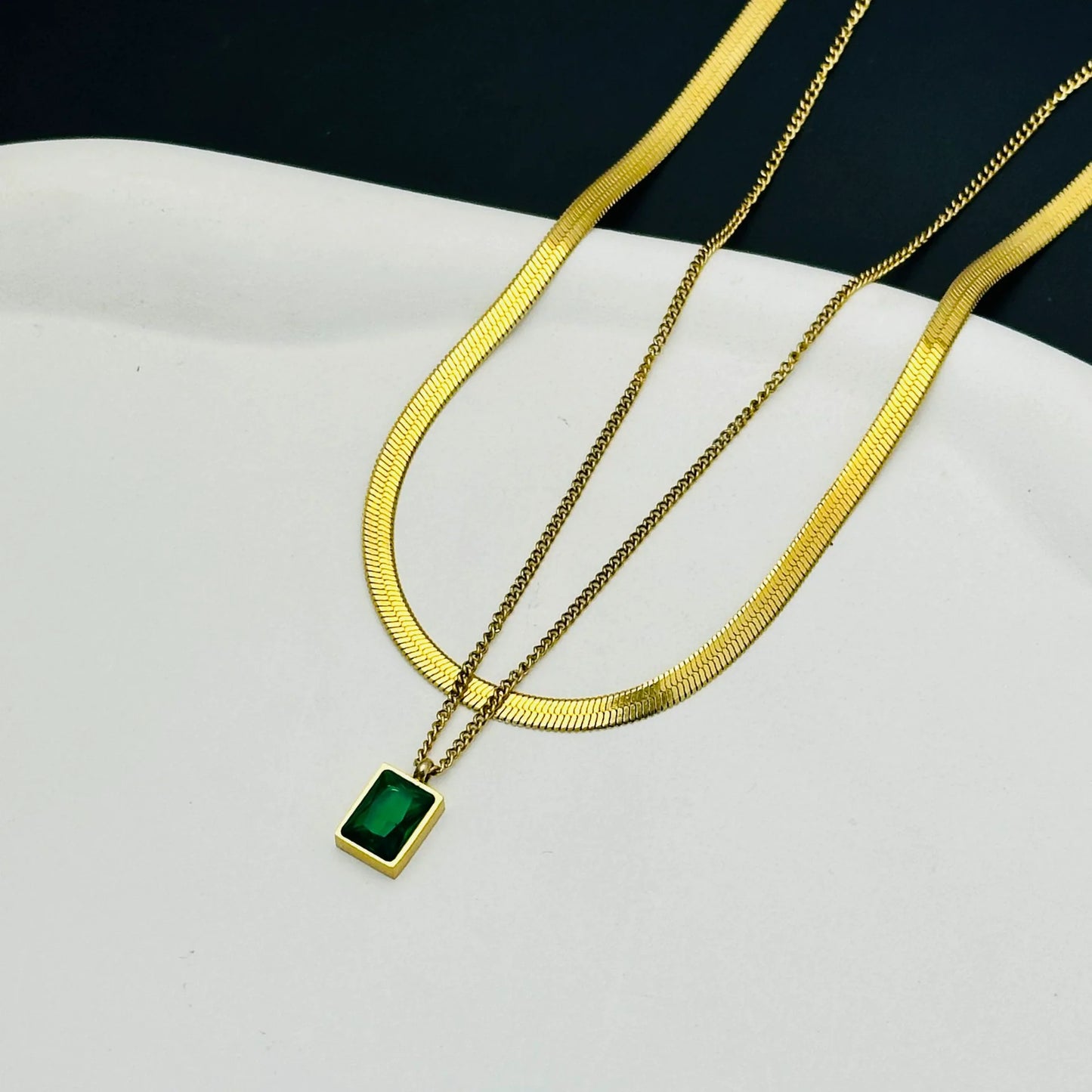 -Artificial Gold Necklace with Double Chain