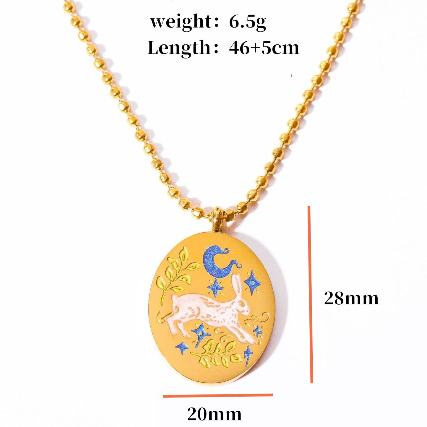 White Rabbit Oval Shaped Pendant Gold Necklace JLTN1192