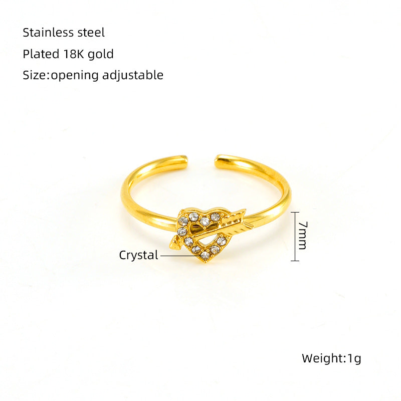 Vintage Arrow Sparkling Crystal Heart Gold Rings JLTR0424