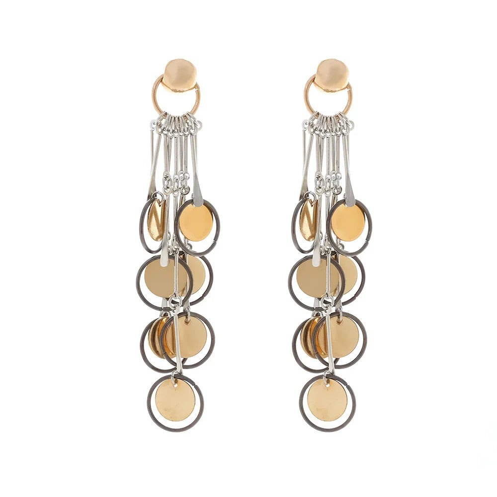 Urban Dangle Disc Earrings – Mixed Metal Geometric Design jlt13318