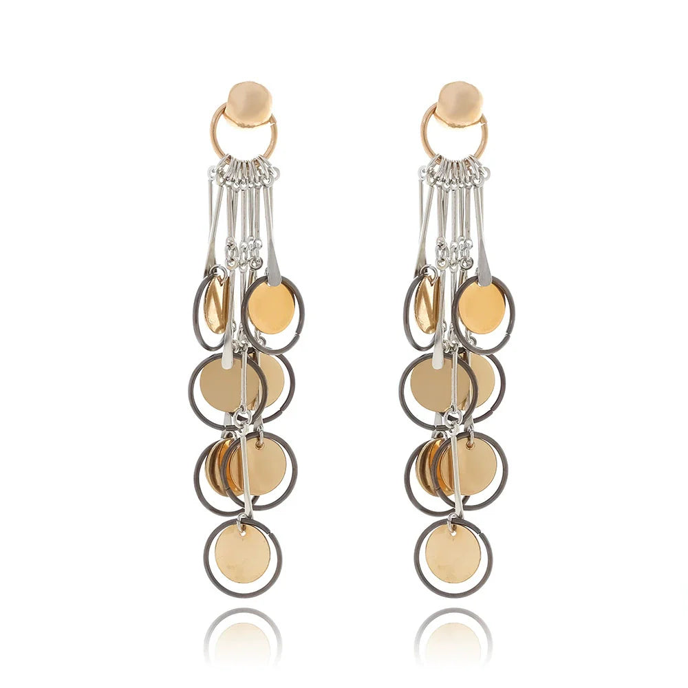 Urban Dangle Disc Earrings – Mixed Metal Geometric Design jlt13318