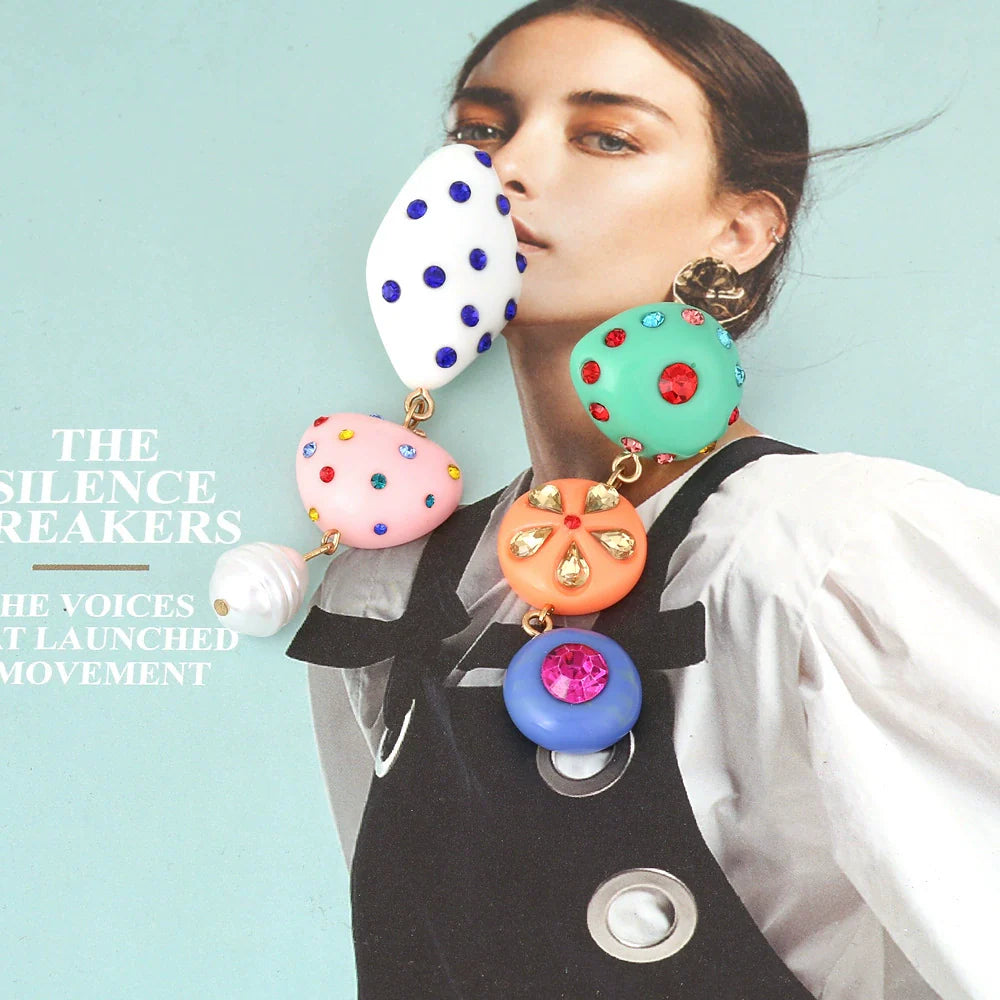 Whimsical Candy Pop Drop Earrings – Colorful Polka jlt13316