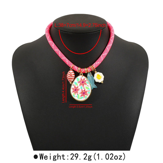 -Pink Rope with Floral Pendant & Cute Accents Necklace – jltn1589