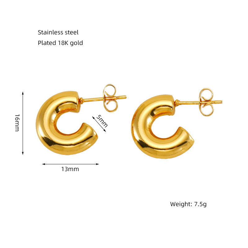 Wide C Shape Gold Hoop Earrings JLT12686