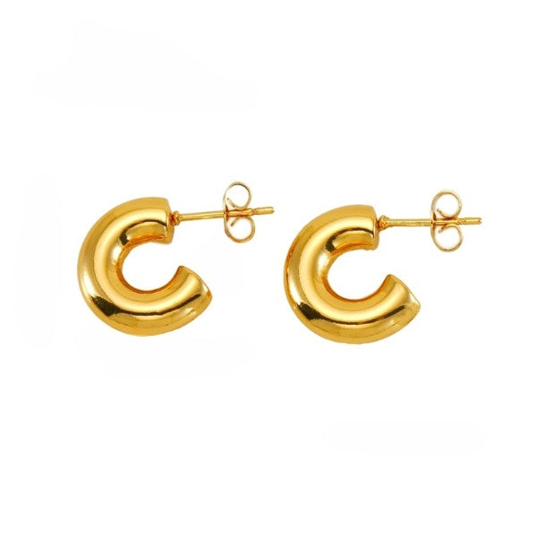Wide C Shape Gold Hoop Earrings JLT12686
