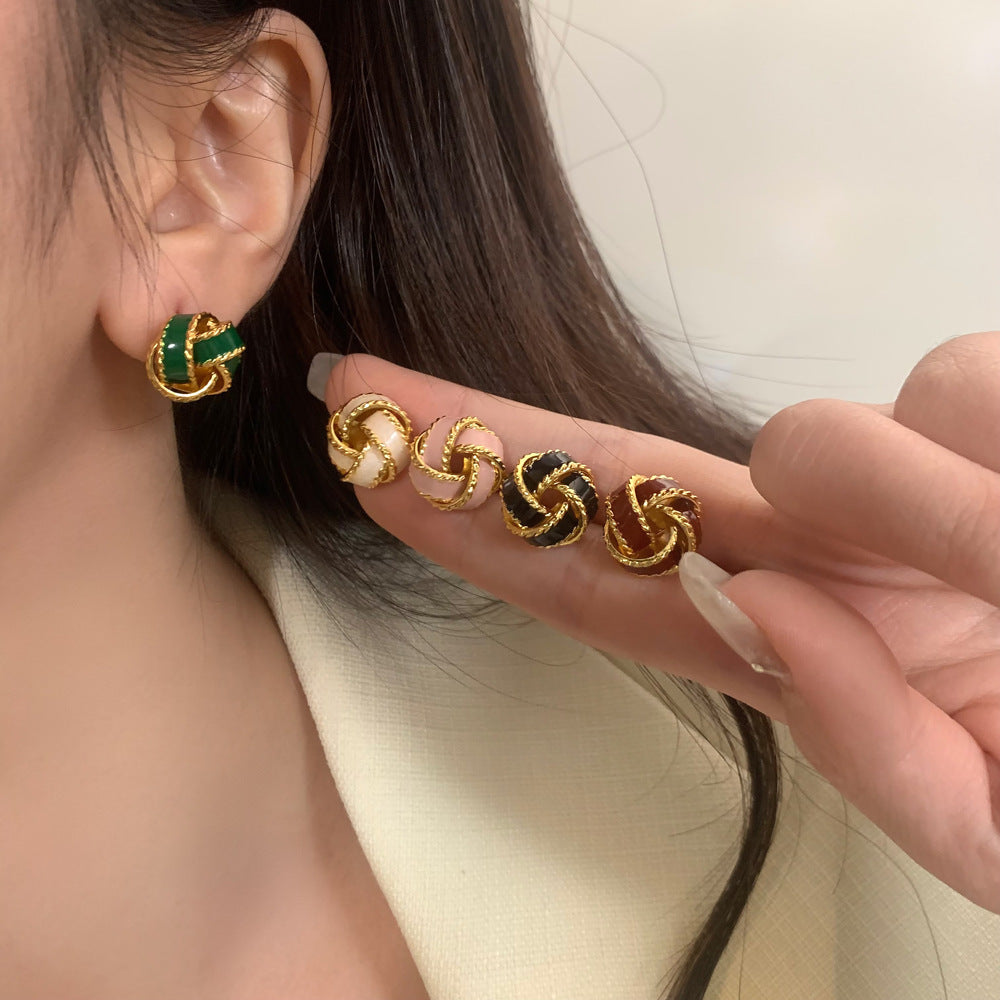 Vintage Trifari Enamel Knot Button Red  Stud Earrings JLT12708