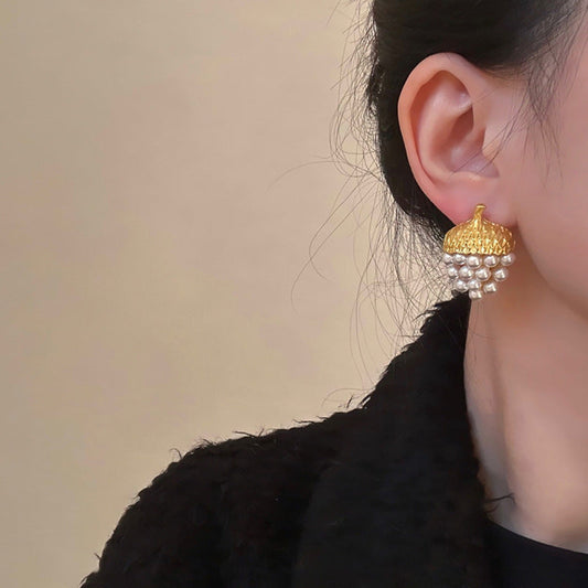 White Pearl Strawberry Gold Pin Earrings JLT12822