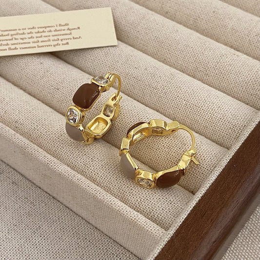 Vintage Garnet Opal Multicolor Hoop Earrings JLT12830