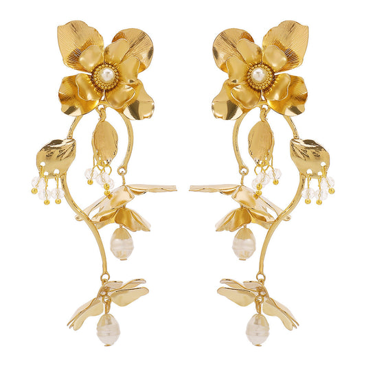 Vintage Floral Style Premium pearl Drop Earrings JLT12865