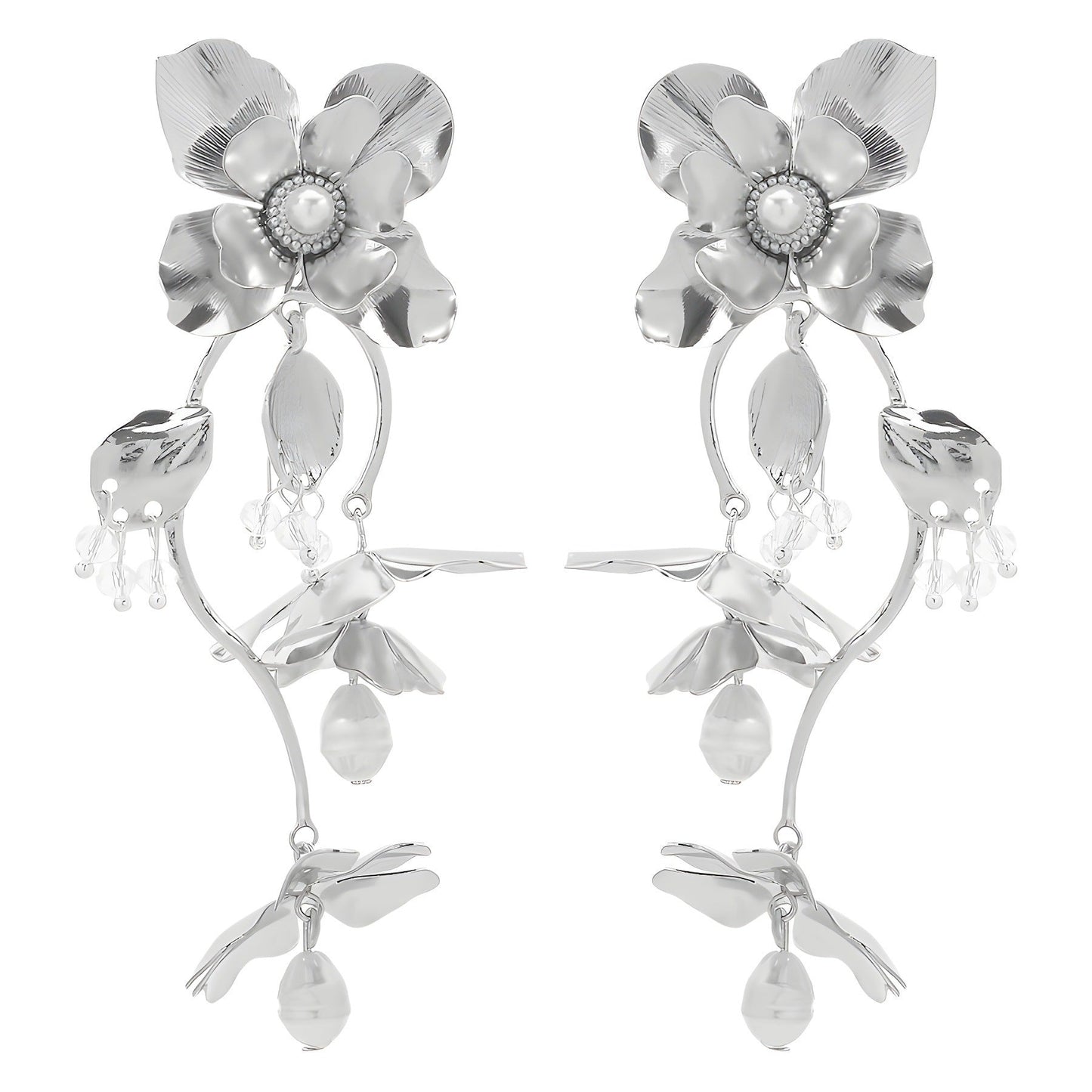 Vintage Floral Style Silver Drop Earrings JLT12866