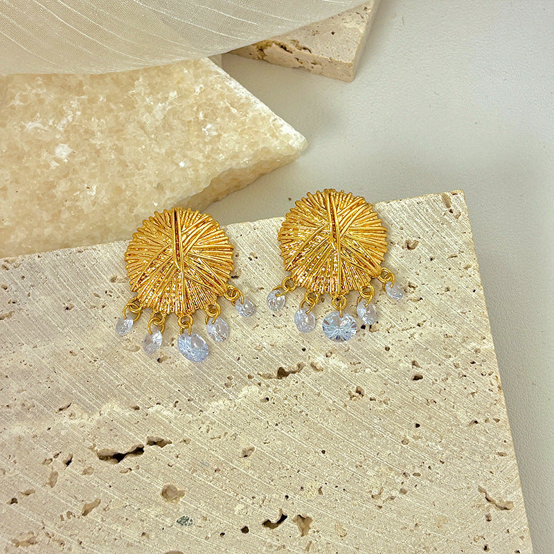 Vintage Flower Brooch Drape Stone Gold Pin Earrings JLT12876