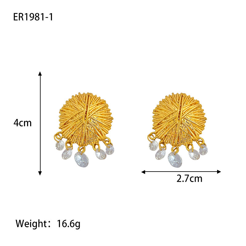 Vintage Flower Brooch Drape Stone Gold Pin Earrings JLT12876