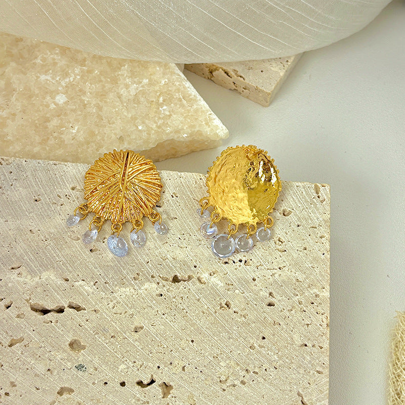 Vintage Flower Brooch Drape Stone Gold Pin Earrings JLT12876