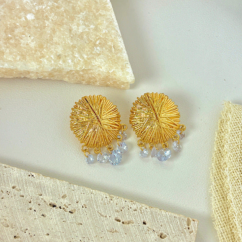 Vintage Flower Brooch Drape Stone Gold Pin Earrings JLT12876