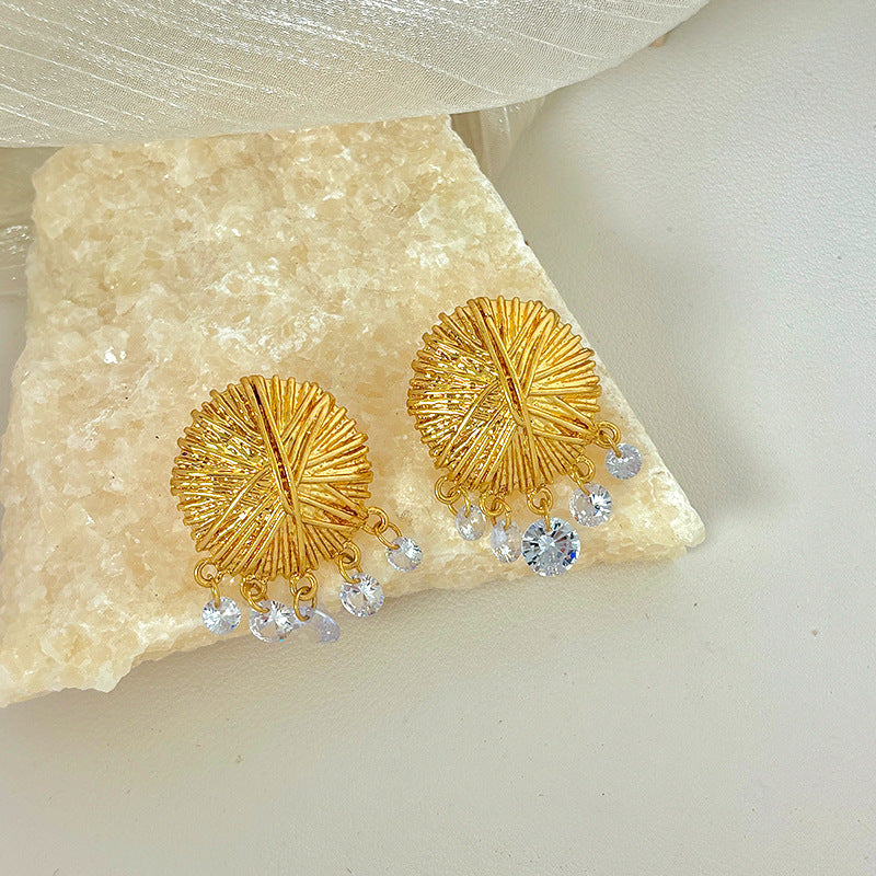 Vintage Flower Brooch Drape Stone Gold Pin Earrings JLT12876