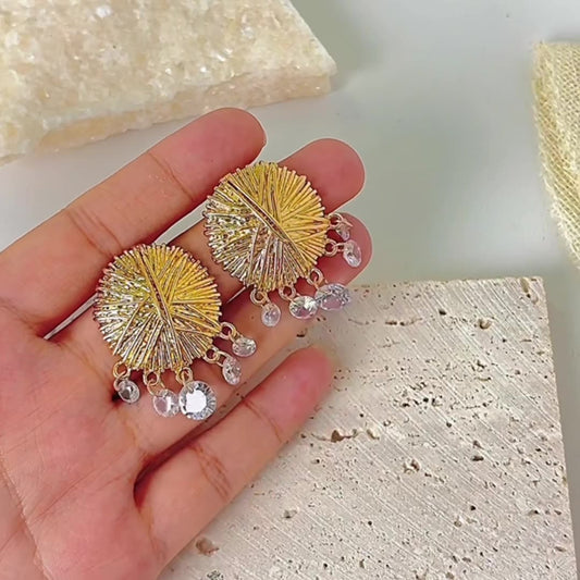 Vintage Flower Brooch Drape Stone Gold Pin Earrings JLT12876