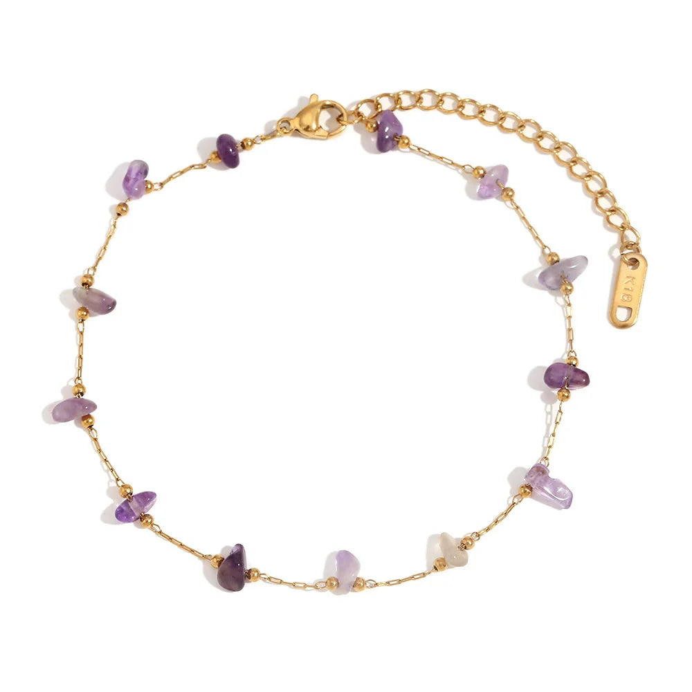 Adjustable Gold-tone Loop Chain with Amethyst Chips Bracelet JLTB0684
