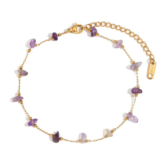 Adjustable Gold-tone Loop Chain with Amethyst Chips Bracelet JLTB0684