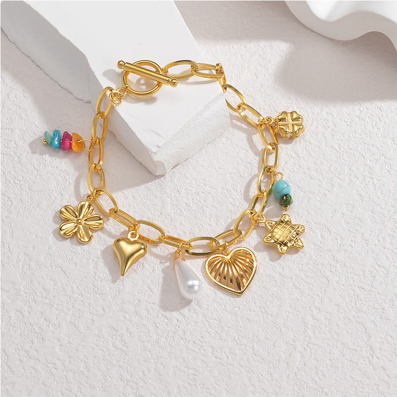 Whimsical Color Beads Charm Gold-tone Bracelet JLTB0700