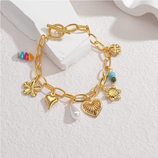 Whimsical Color Beads Charm Gold-tone Bracelet JLTB0700