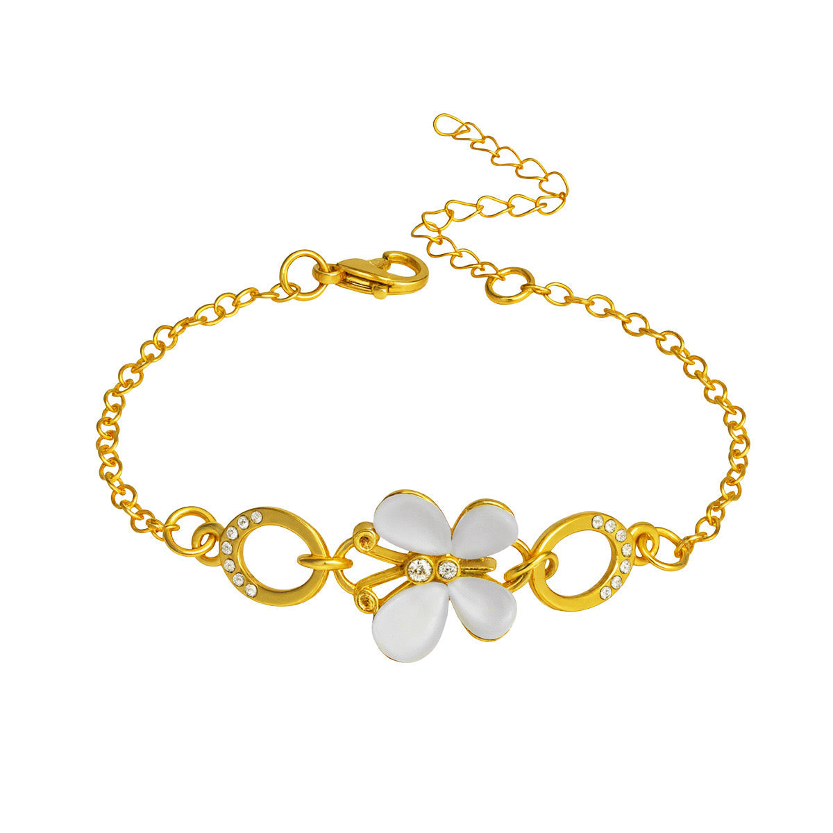 "Elegant Butterfly Charm Bracelet with White Enamel Wings"  JLTB0802