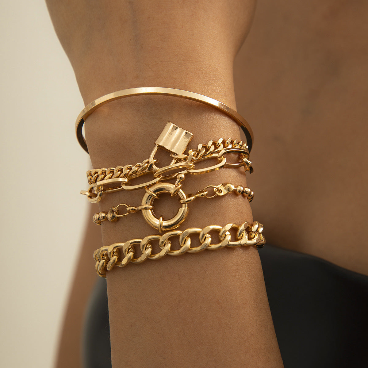 "Punk hip-hop style lock" mix and match multi-element bracelet set JLTB0812