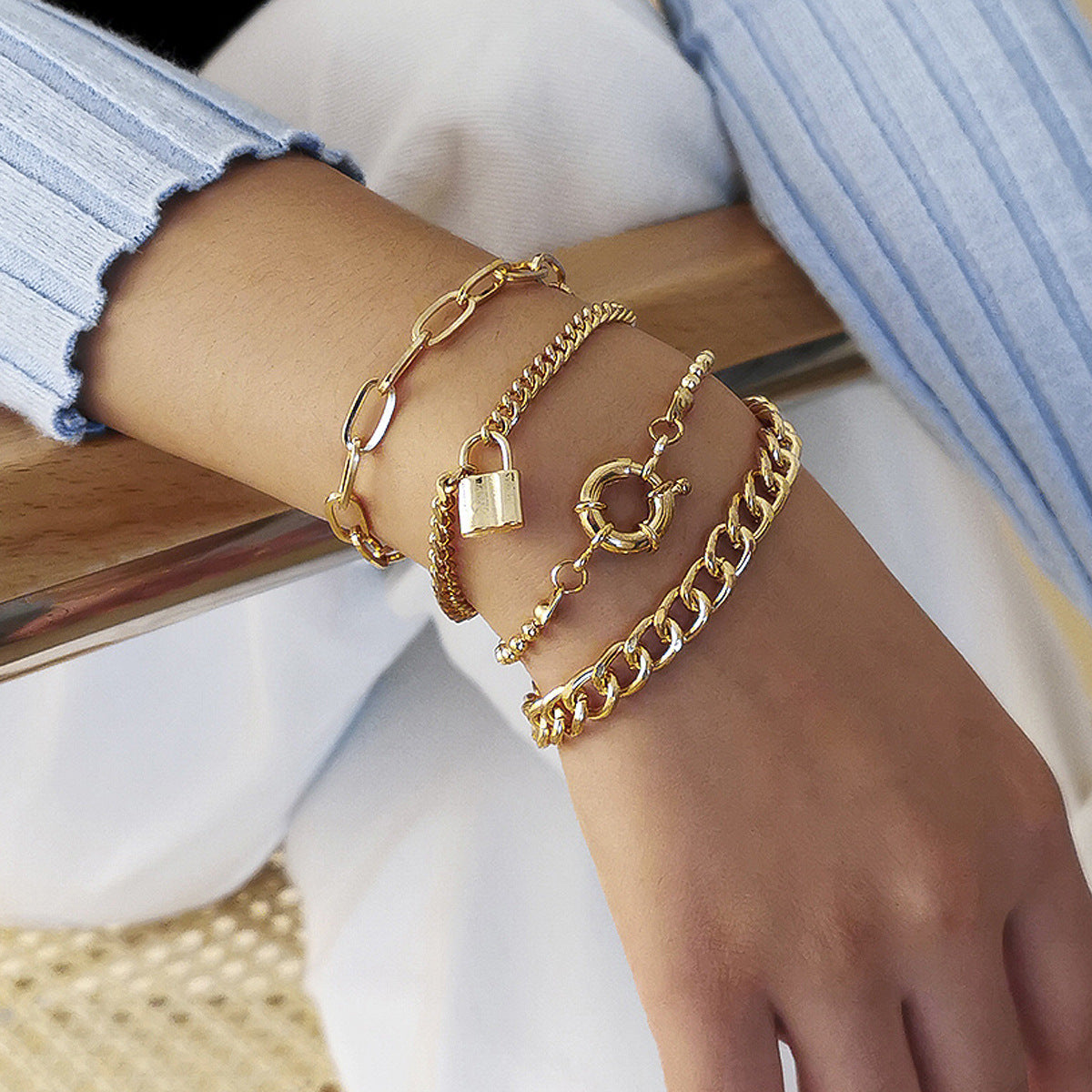 "Punk hip-hop style lock" mix and match multi-element bracelet set JLTB0812