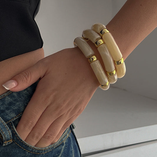 Acrylic Marble Texture Gold Beaded Bamboo bracelet set JLTB0817