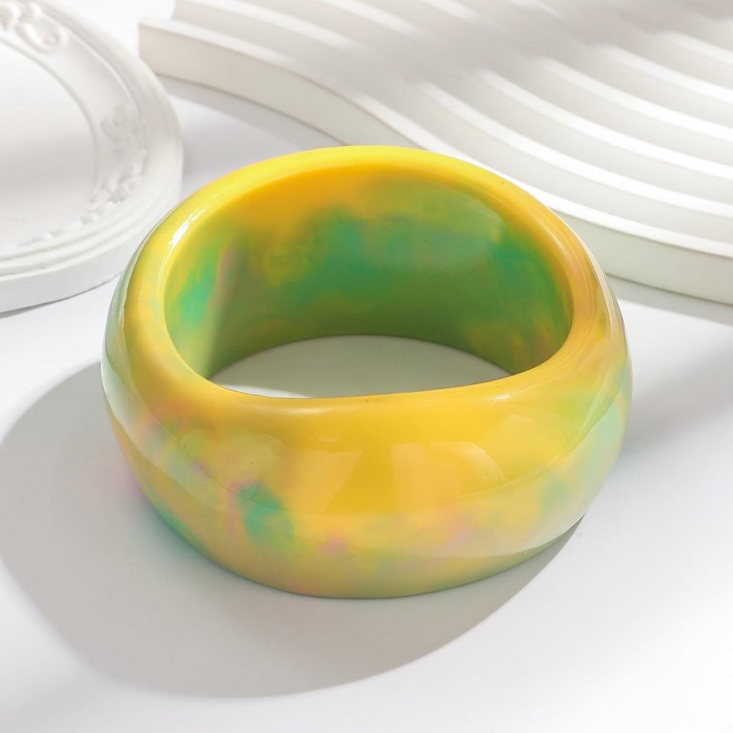 Vibrant Yellow-Green Marbled Resin Bangle Bracelet JLTB0826