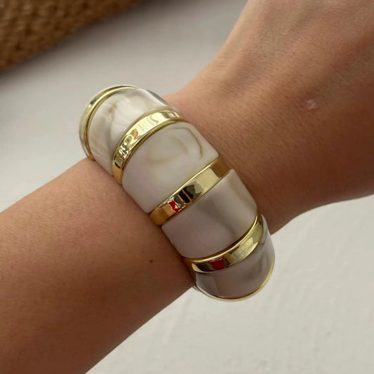 White Marbled Segment Bangle – Gold Accent Design JLTB0895