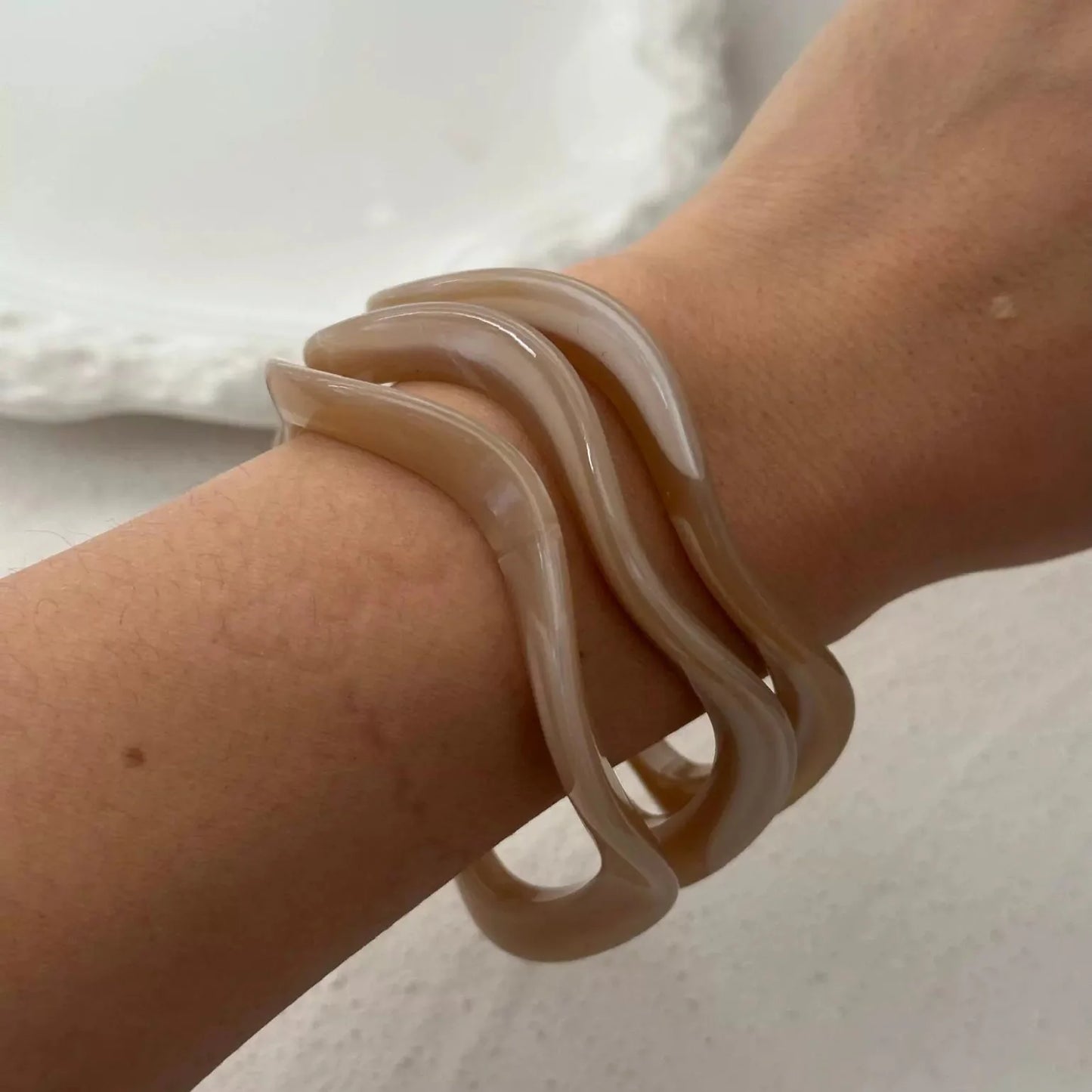 Wavy Beige Glossy Resin Bracelet Design JLTB0922 - Pack Of 3