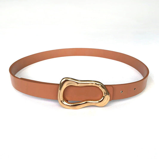 Uneven Oval Gold Buckle Brown Belts JLTHB0242