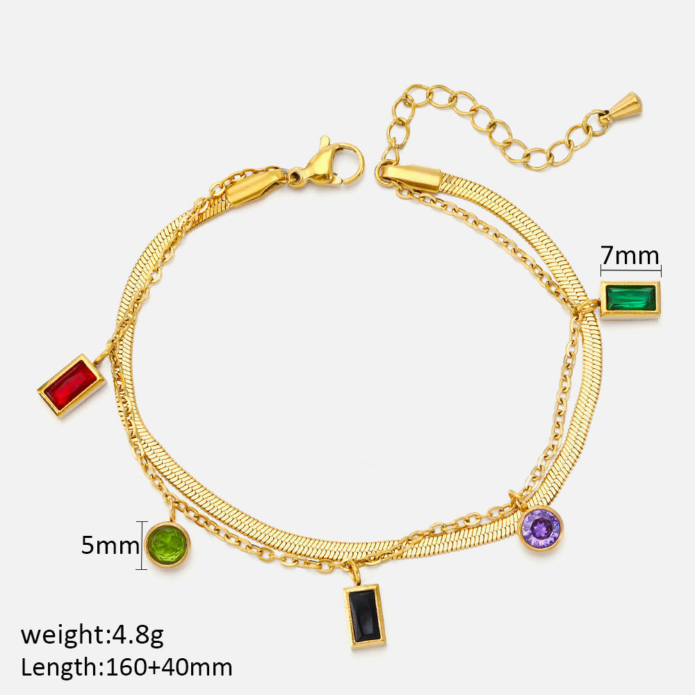 Artifical Multi-Gem Charm Bracelet – Colorful Minimalist Chain jltb0481