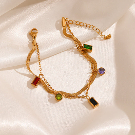 Artifical Multi-Gem Charm Bracelet – Colorful Minimalist Chain jltb0481