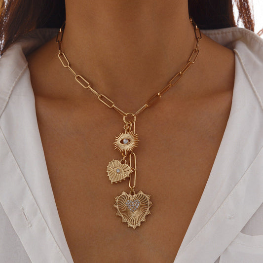 White Pearl Inlaid Evileye Heart Charm Choker Gold Necklace JLTN1229