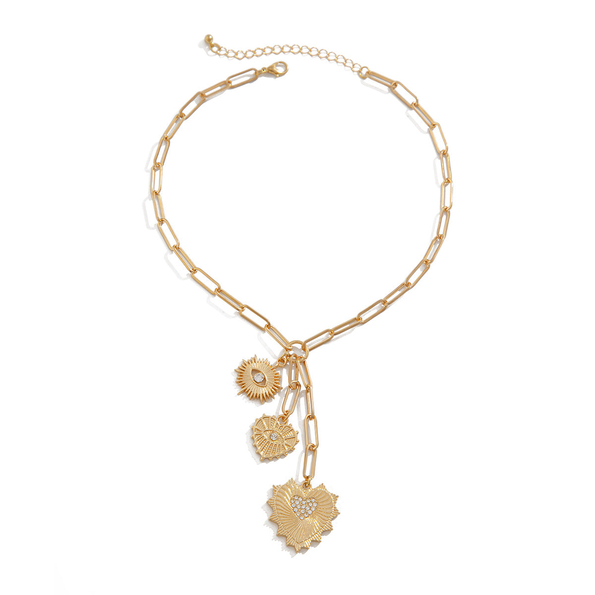 White Pearl Inlaid Evileye Heart Charm Choker Gold Necklace JLTN1229