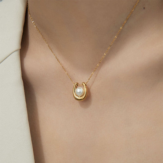 White Pearl Inbetween U shaped Gold Necklace JLTN1294