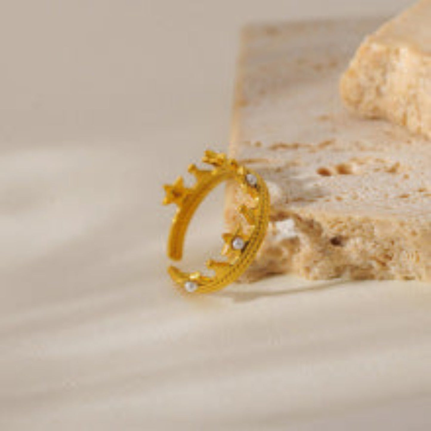Adjustable Gold Crown Ring with Star Details JLTR0486