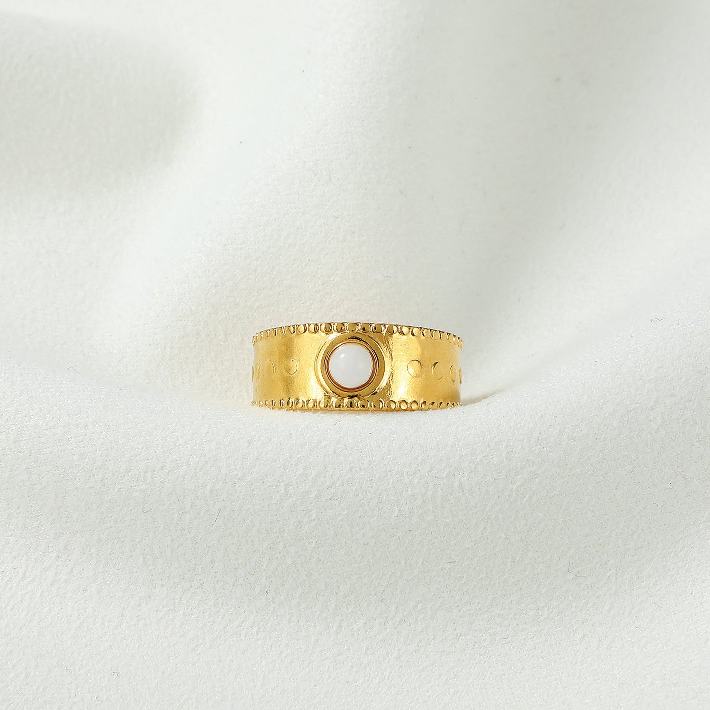 Wide Gold Band Ring with Classic Pearl Embellishment JLTR0489