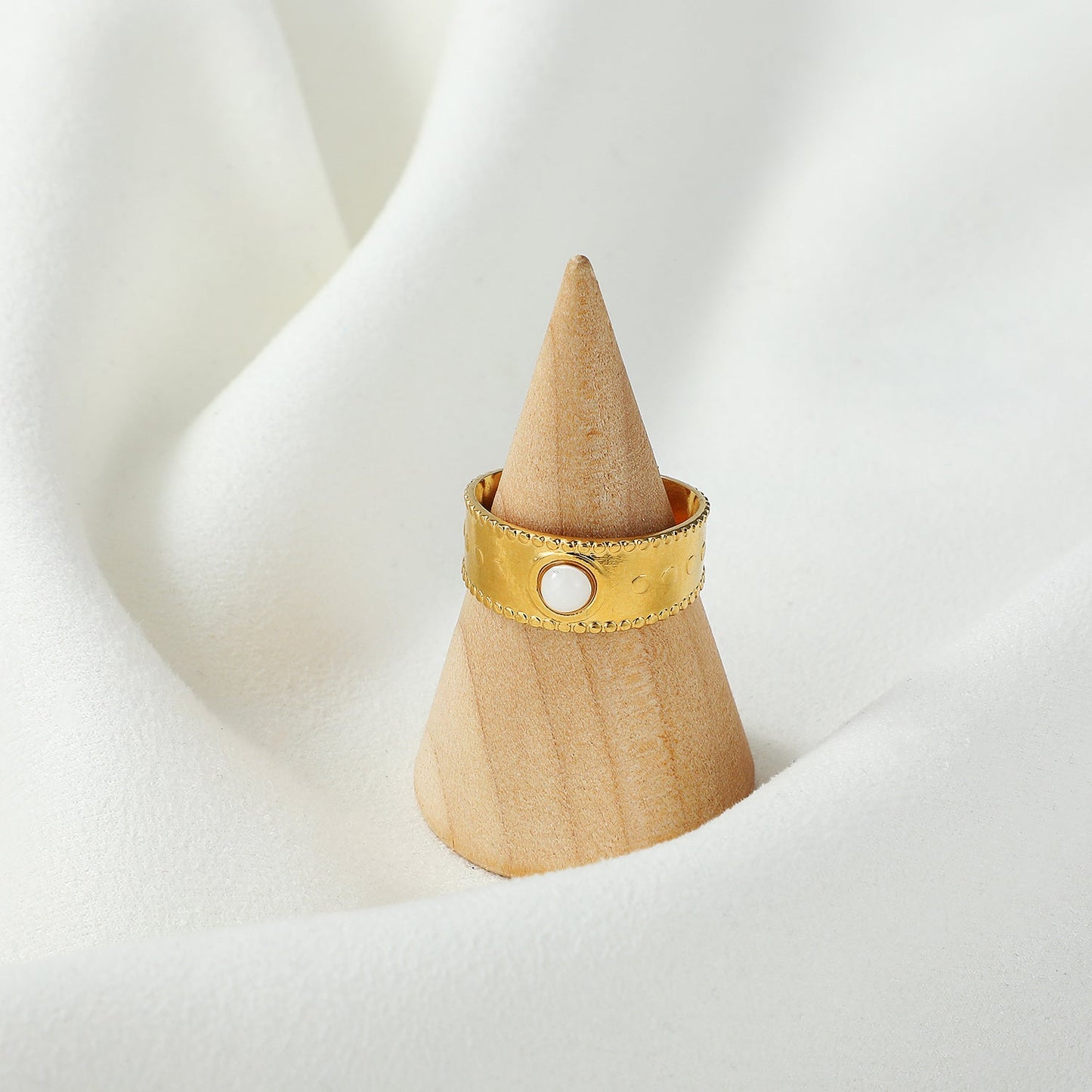 Wide Gold Band Ring with Classic Pearl Embellishment JLTR0489