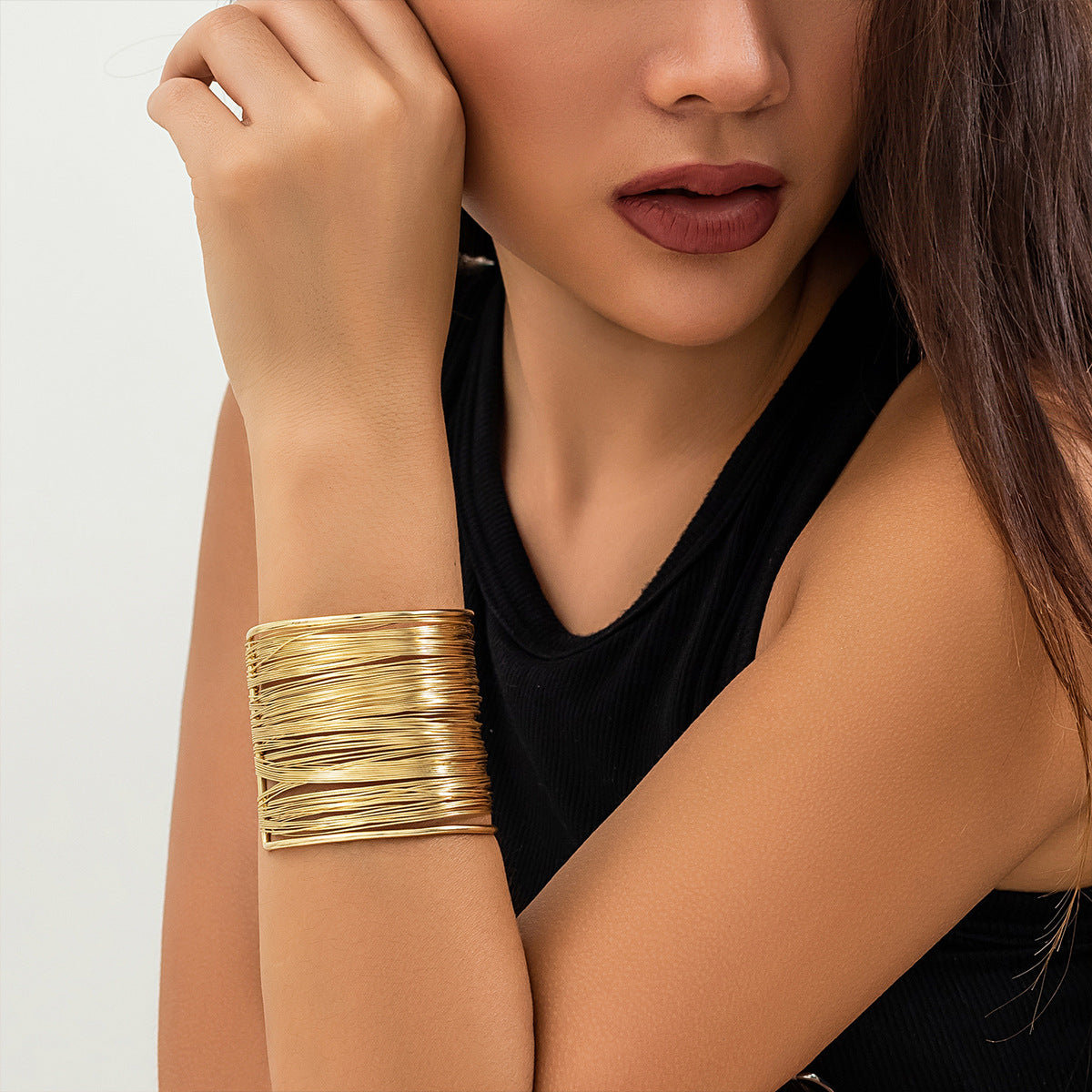 Artifical Glamorous Multi-Wire Gold-tone Cuff Bracelets
