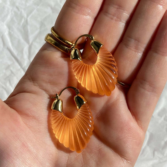 Vintage-Inspired Amber Resin Hoop Earrings with Rust Accents  jlt11504