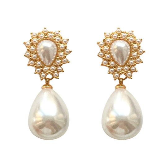 Vintage Pearl Drop Earrings with Intricate Gold- pearl drop Detailing-jlt11595