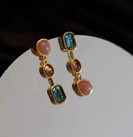 Vintage Geometric Gemstone Drop Earrings jlt11630