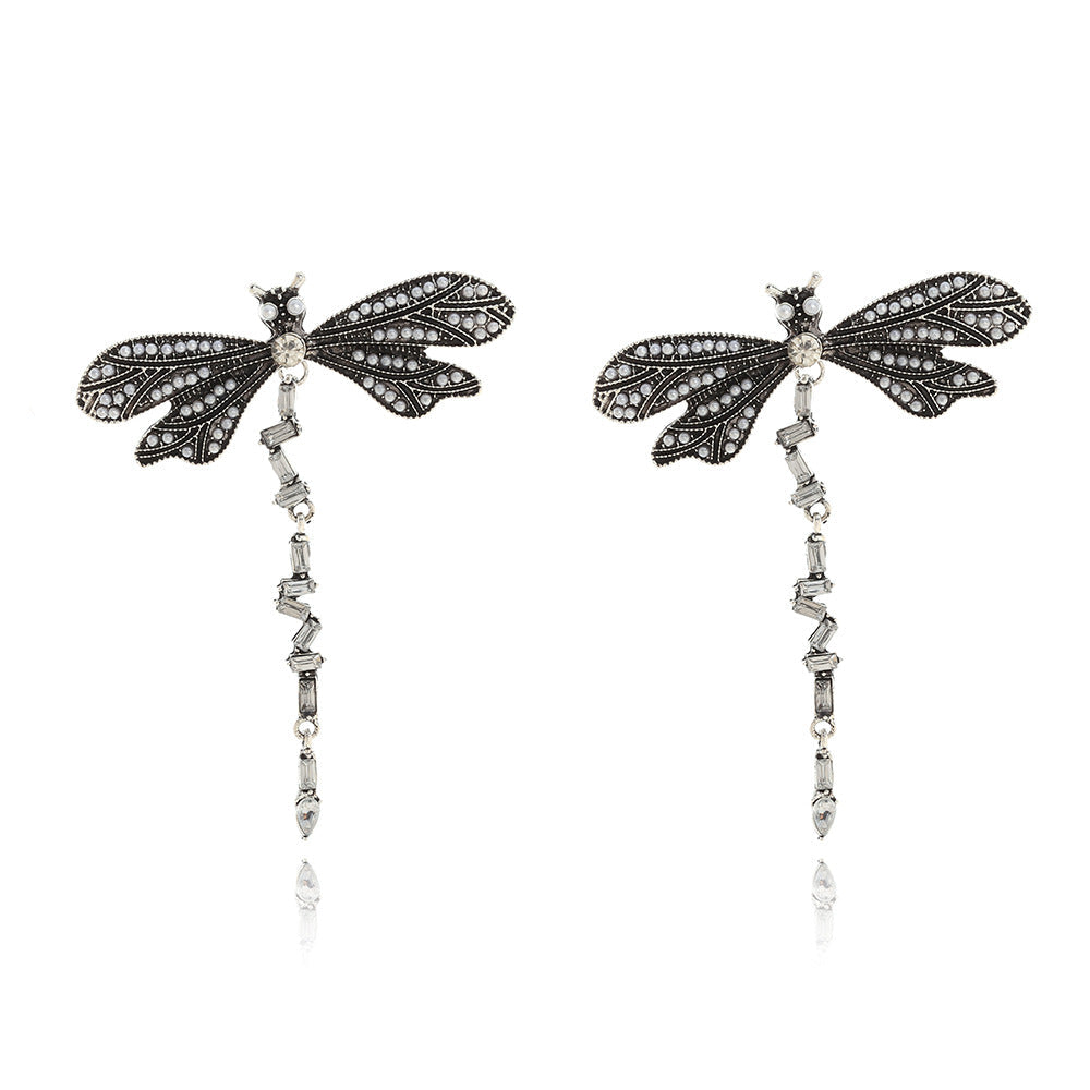 Alloy sparkler dragonfly retro texture insect earrings for women jlt13284
