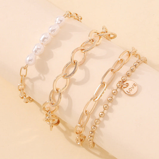 Artifical Golden Charm & Pearl Bracelet Set Jltb0202